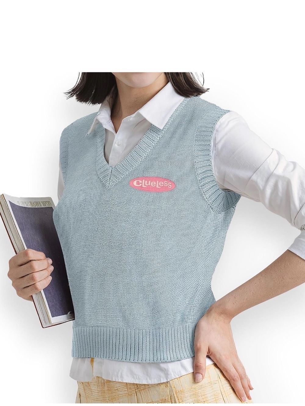 Light Blue V-Neck Knit Sweater Vest XL
